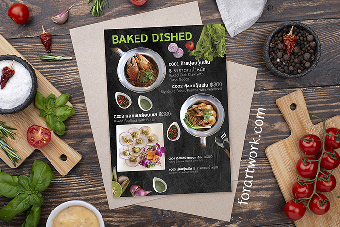 MENU 002 ผลงานออกแบบเมนูอาหารโดย ForArtwork
