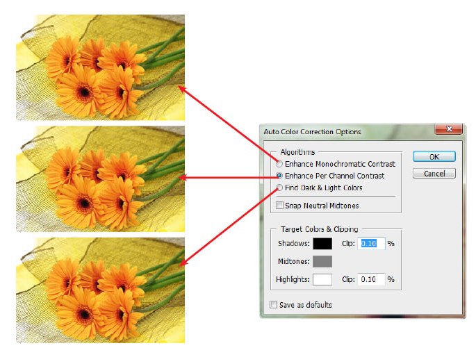 การปรับแต่งค่า Auto Levels, Auto Contrast และ Auto Color