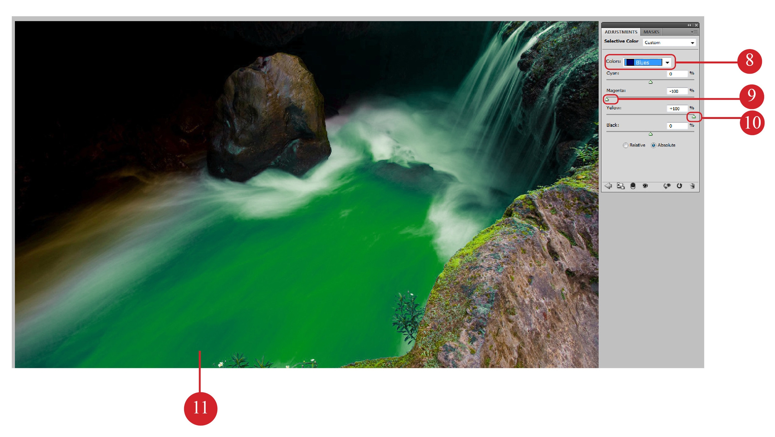 ผลลัพธ์การปรับสี Cyans ด้วย Selective Color